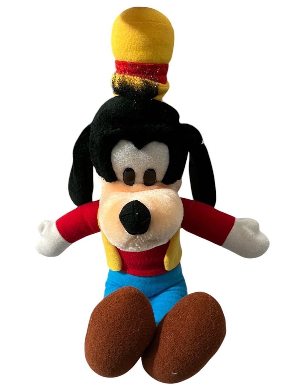 Disney Park Goofy Plush Stuffed Animal Vintage Classic Yellow Vest Hat Doll